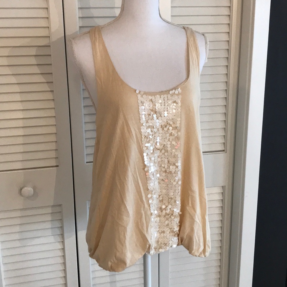 J. Crew Heirloom Sequin Tissue Blouson Tank Top Women’s Soft Cream Size Medium